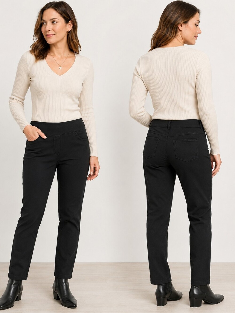 Ruby Rd. Petite Black Pull-On Millenial Pants Size 6P Stretch Straight Leg Conte